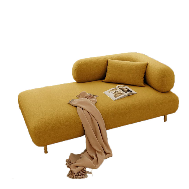 Chaise longue rembourrée Cylar, Molleton jaune agneau, Chaise longue à accoudoir droit