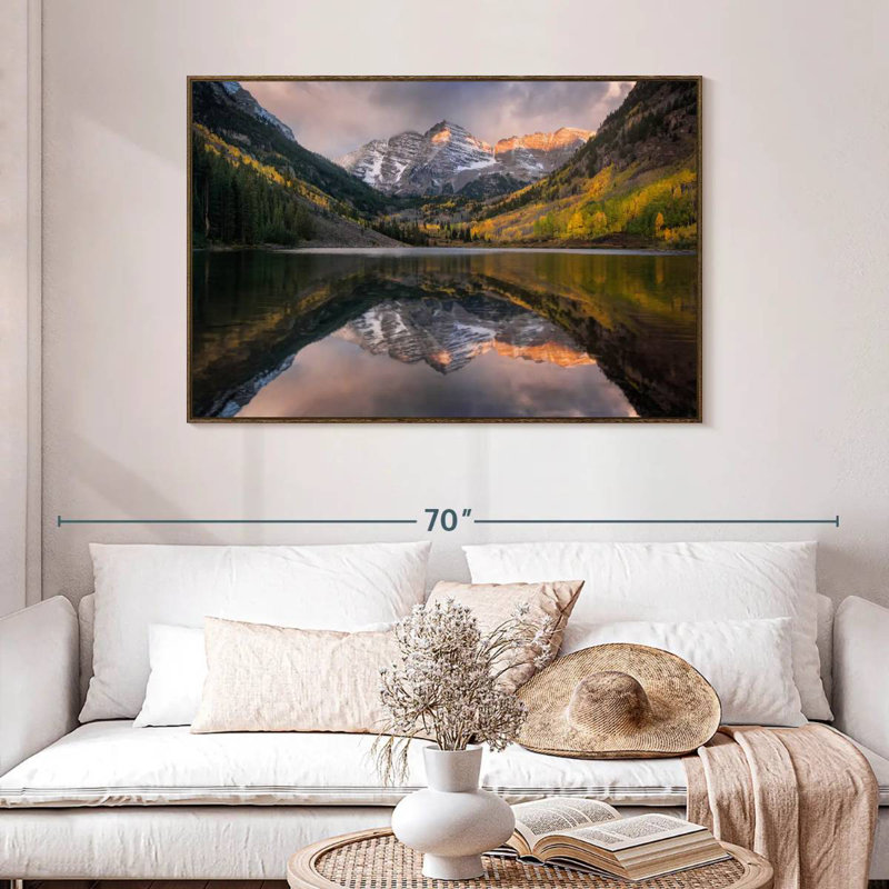 Maroon Bells, Colorado, 25 po x 17 po, Cadre flottant noyer