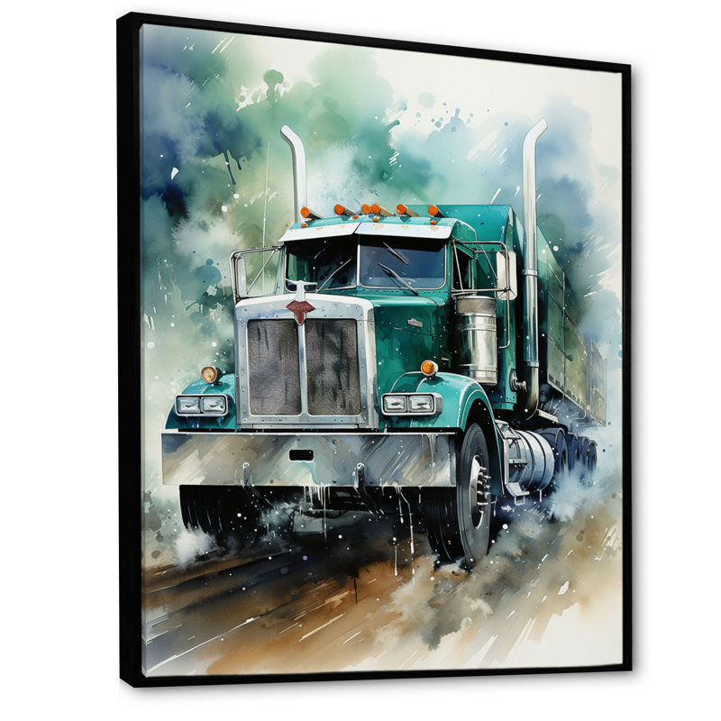 Camion semi-lourd II - impressions sur toile, H 44 po x l 34 po x P 1,5 po, Cadre flottant noir