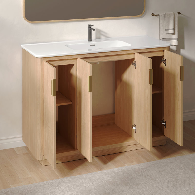 Meuble-lavabo autoportant de salle de bain couleur bois de 48 pouces au design à rayures