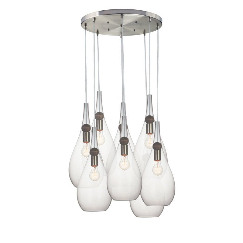 Earth 8 - Light Chandelier, 36" H x 18" W x 18" D, Nickel Braided Cord, Clear Glass