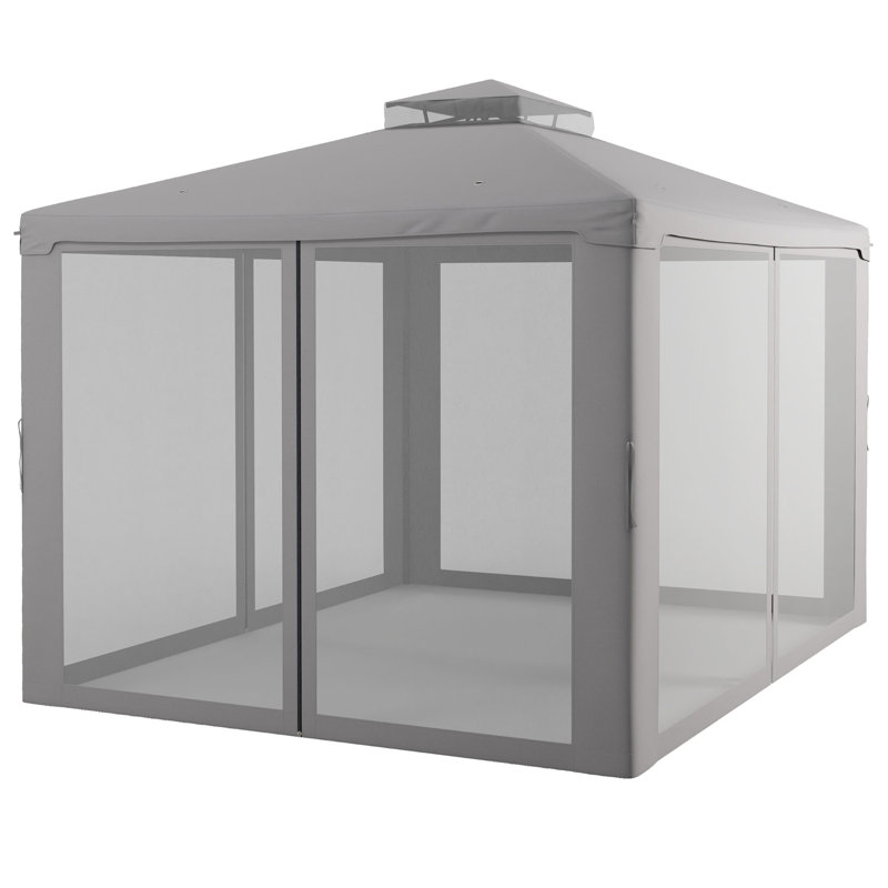 Patio Gazebo, Outdoor Canopy Shelter with 2-Tier Roof and Netting, Steel Frame for Garden, Lawn, Backyard, and Deck, Gray