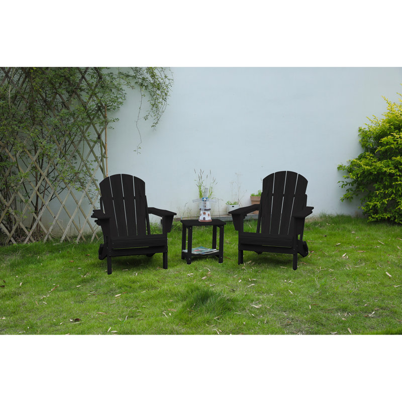 Chaise Adirondack pliante avec table d'appoint, ensemble de 3 chaises Adirondack à texture de bois, noir (comprend 2 chaises et 1 table), chaise