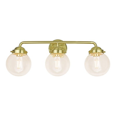 Glass Globe 3-Light Bathroom Vanity Light - Wall Mounted, TRIAC Dimmable Bathroom Sconce With ST19 6W 2700K LED Edison Bulbs