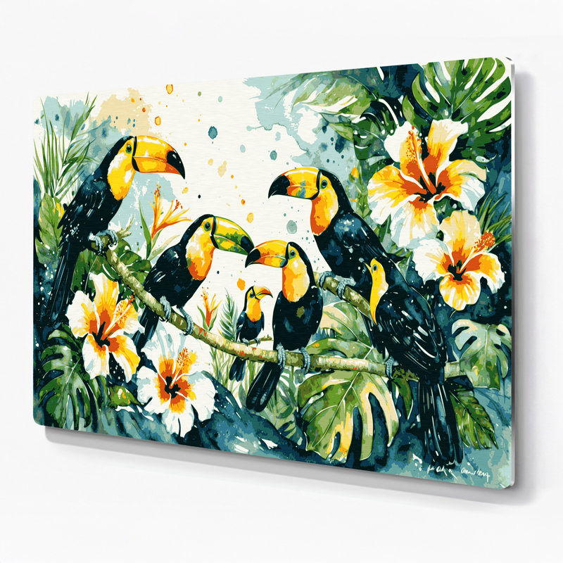 Toucans hawaïens, art mural en métal beige, H 11 po x l 14 po