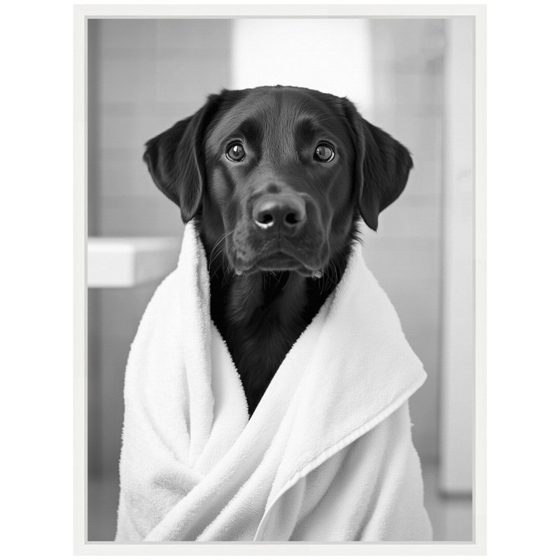 "Black Lab", art mural noir et blanc par The Creative Bunch Studio, reproduction d'art sur toile encadrée, Blanc