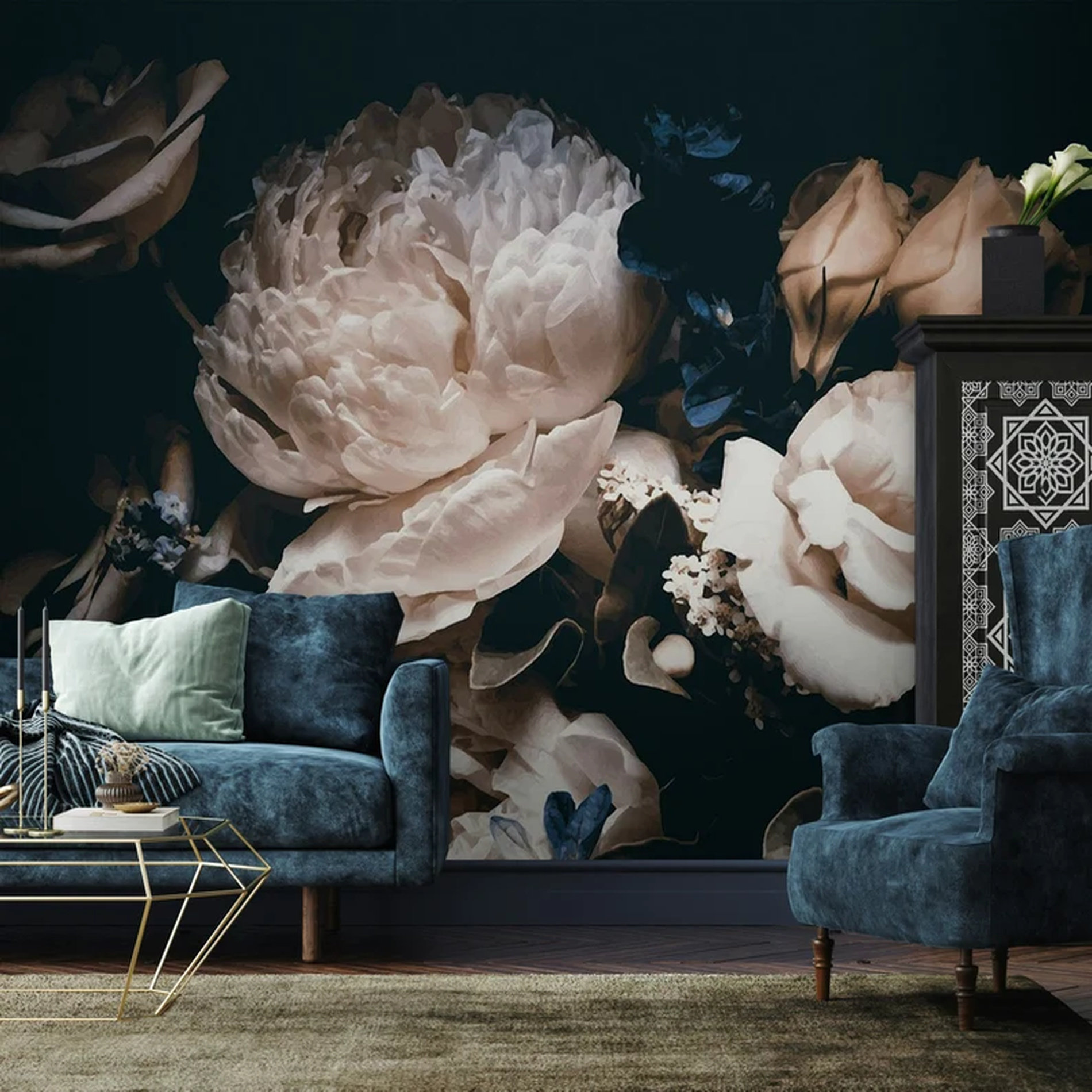 Red Barrel Studio® Dark Vintage Floral Peony Wallpaper, Black ...