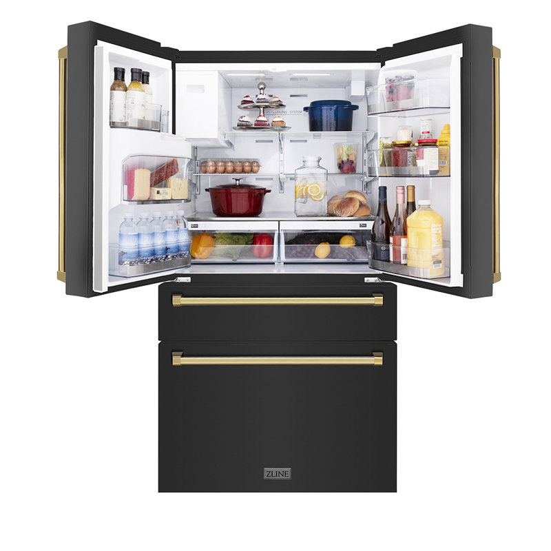 ZLINE 36" Autograph Edition 21.6 cu. ft Freestanding French Door Refrigerator with Water and Ice Dispenser, Champagne Bronze