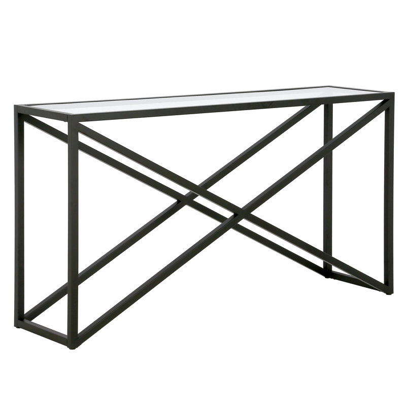 Calix Glass Top Console Table, Blackened Bronze, 76 cm H x 139.7 cm W x 35.56 cm D