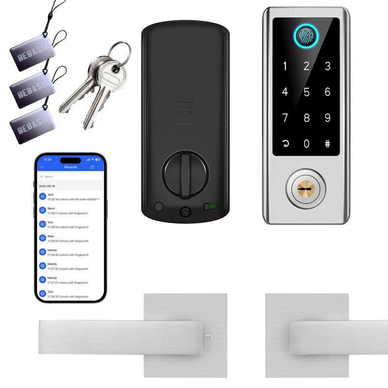 Serrure de porte intelligente à empreinte digitale avec poignées, contrôle complet de l'application, clavier numérique tactile électronique, verrou intelligent de la porte avant, verrouillage automatique