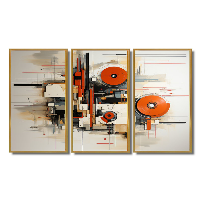 Britany - ensemble de décoration murale géométrique, Cadre flottant doré, H 40 po x l 60 po x P 1 po