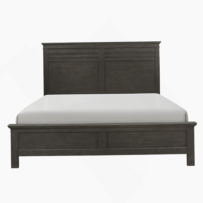 Lit à panneaux 1 pièce en bois de style transitionnel gris anthracite, Grand lit