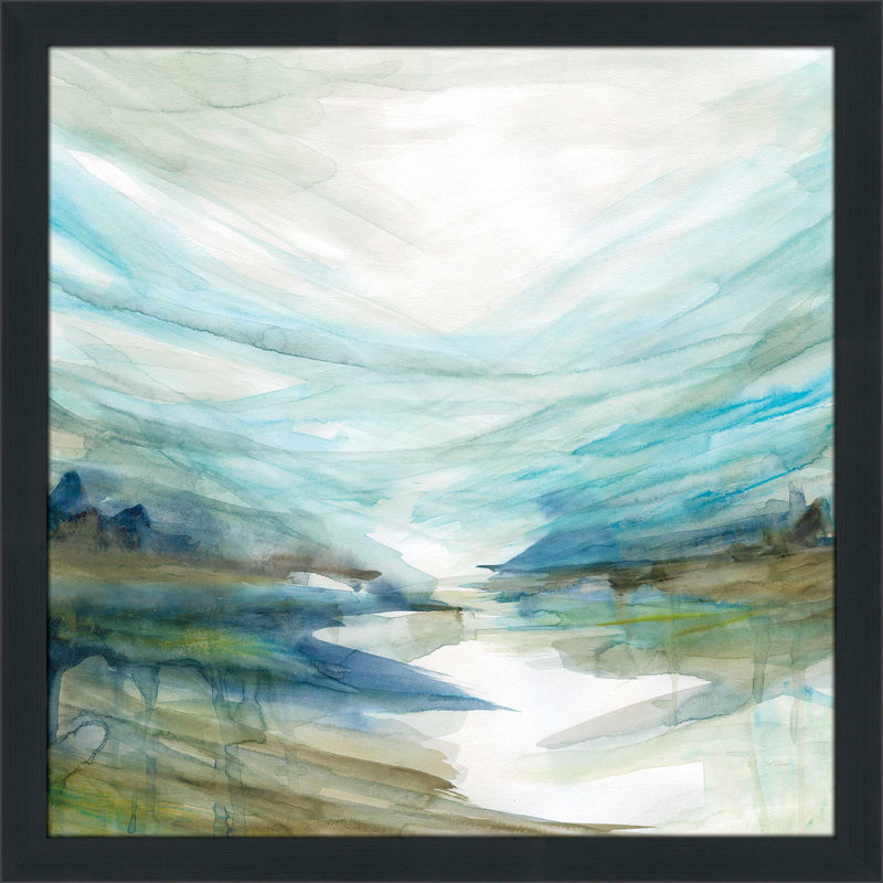 « mou river reflection », reproduction de peinture à l’aquarelle encadrée, H 27,5 po x l 27,5 po x P 0,75 po