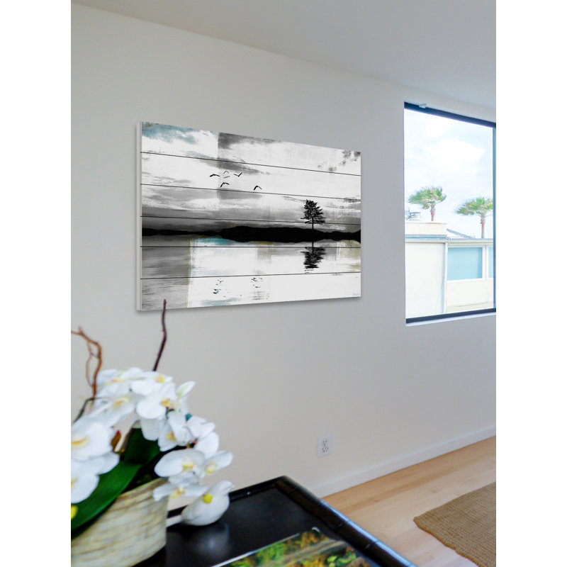 «Lone Lake Tree» par Parvez Taj - impression sur bois, H 16 po x l 24 po x P 1,5 po
