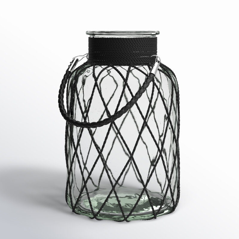 Clear/Black Glass Table Vase, 15" H x 8.7" W x 8.7" D