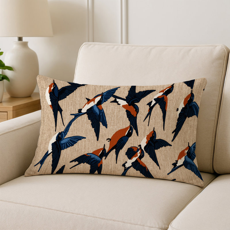 Coussin intérieur et extérieur Birds, Rectangle H 25 po x l 18 po, Hirondelle de grange