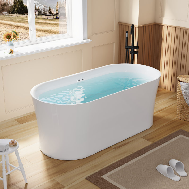 Baignoire profonde autoportante 100% acrylique pure 67 "avec drain chromé et trop-plein 87GAL TB-ED-150