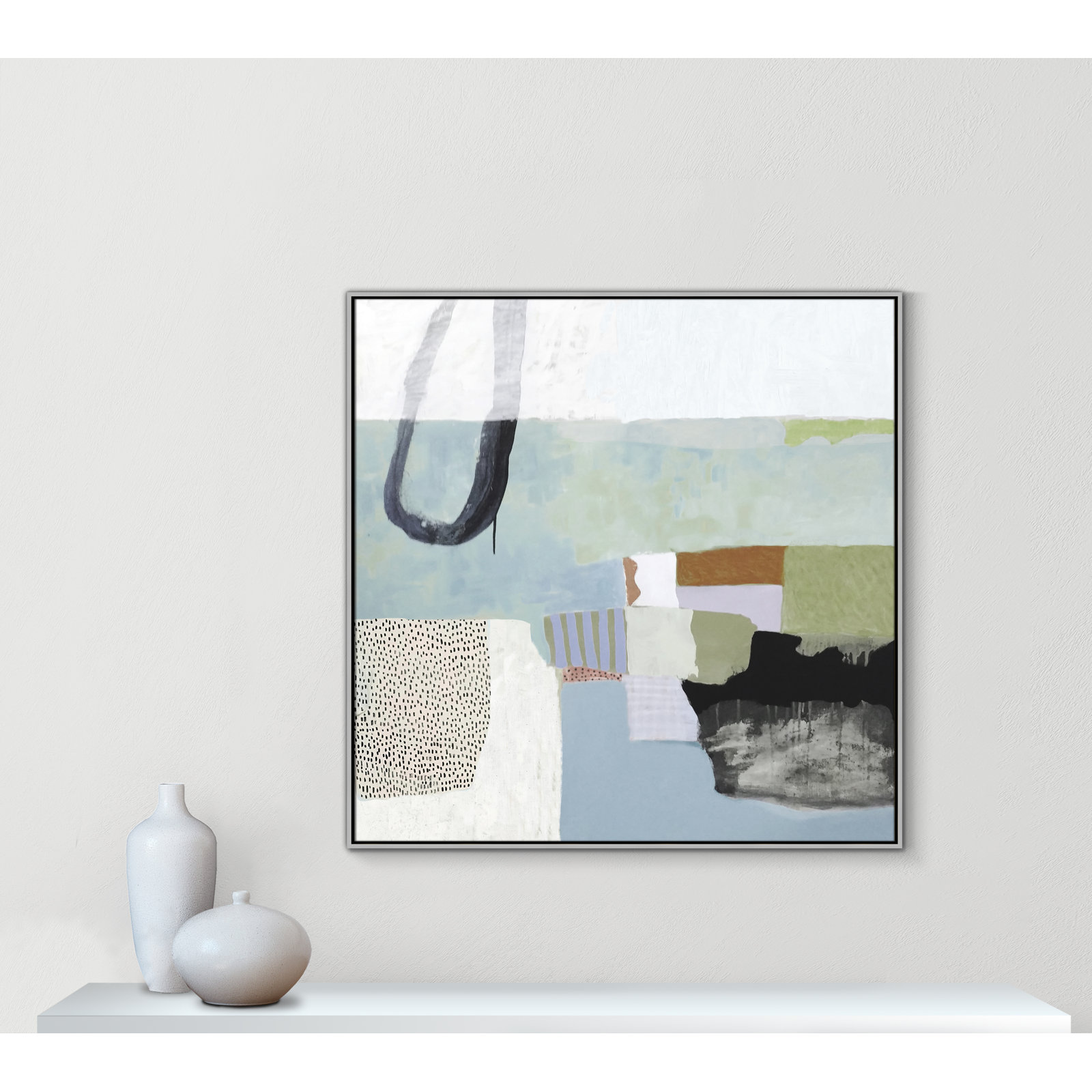 Concorde "Blue Rhythm" Painting by Nathaniel Mather, 46.5" H x 46.5" W x 2" D, Silver Framed Canvas, No Mat