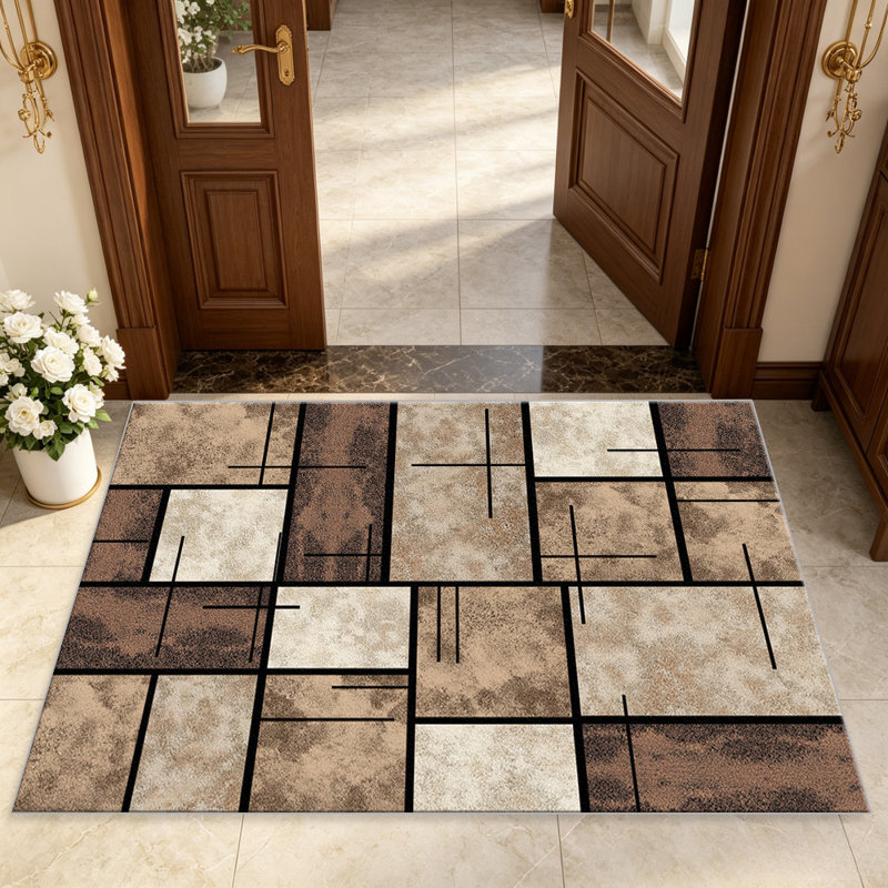 Brown Geometric Grid carpet-easy to clean, machine-washable, soft and comfortable; suitable for door mats, kitchens, living rooms, bedrooms, corridors, and laundry areas. Easy to clean, durable carpet for home decoration.