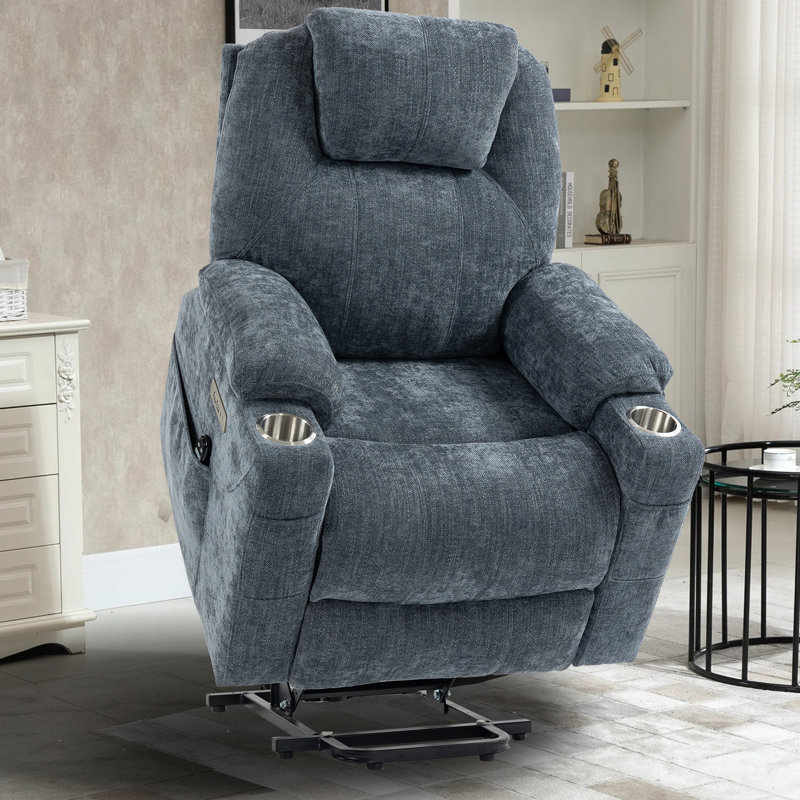 Emalina 23" Power Standard Recliner with Massage and Heated,Position Lock, Gray Chenille