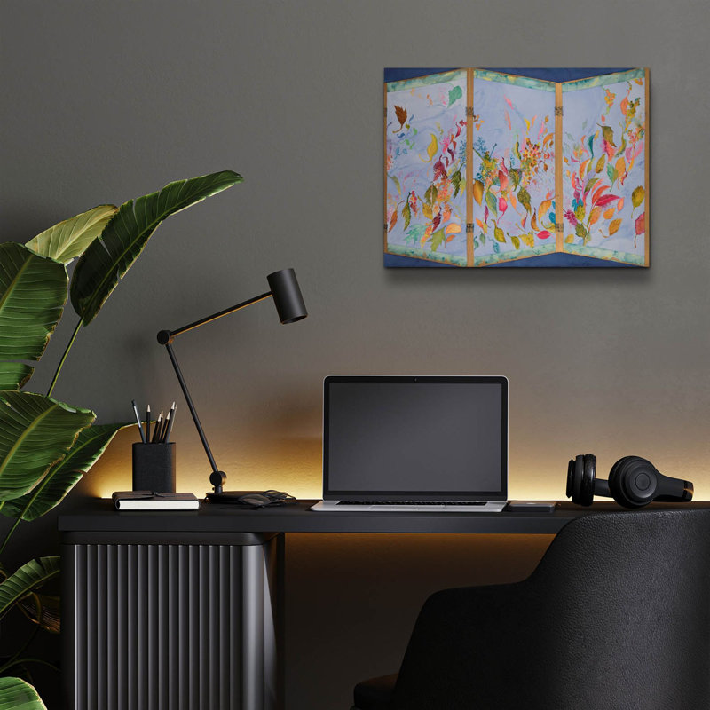 «Autumn Blows Away, Japanese Screen Right Panel» par Sharon Pitts, art mural en verre acrylique