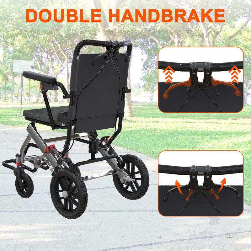 Lightweight Folding Transport Wheelchair for Seniors & Adults – 17" Wide Seat, Aviation Aluminum Frame, Locking Handbrakes, invert-Up Armrests, Swing-Away Footrests, Comfortable & Portable