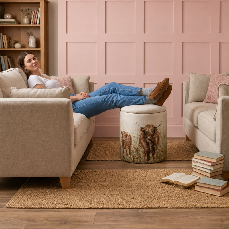 Multicolour Block Print Upholstered Ottoman Footstool Modern 40cm Footrest Stool Pouffe for Living