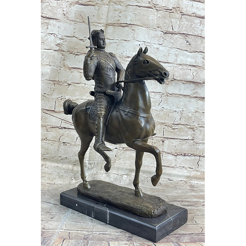 Statue de bronze médiéval du roi Arthur à cheval 16 po x 10 po