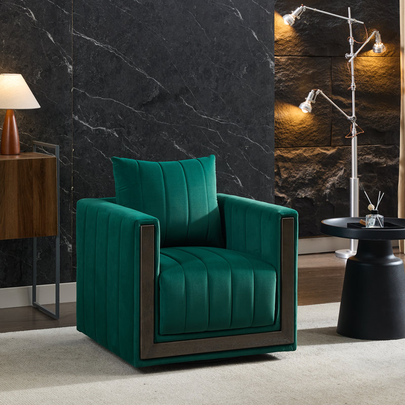 Fauteuil demi-tonneau pivotant rembourré, Vert foncé