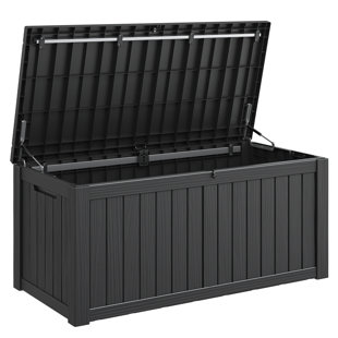 120 Gallon Large Resin Deck Box With Waterproof And Lockable Lid For Outdoor 