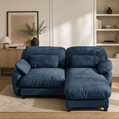 2 Seater L-Shaped Cloud Feel Sofa with Removable Ottoman, Cozy Chenille Modular Couch Set, Deep Seat Free Combination Furniture for Small Living Room