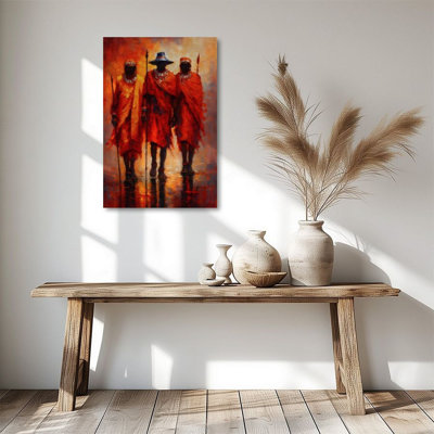 1pc Canvas Wall Art, African tribe, red cloak and spear, impressionist oil painting Poster 24"x36" Framed Painting Room Wall Decor, Ideal Gift For Bed