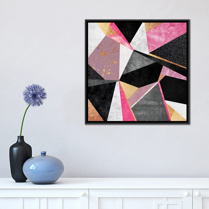 " Geometry Pink " by Elisabeth Fredriksson, 18" H x 18" W x 1.5" D, Black Framed Canvas, No Mat