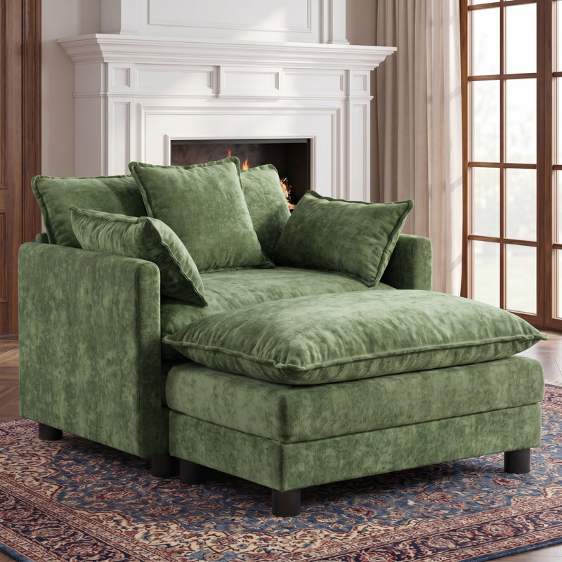 Fauteuil d'appoint surdimensionné en chenille avec repose-pieds, Vert