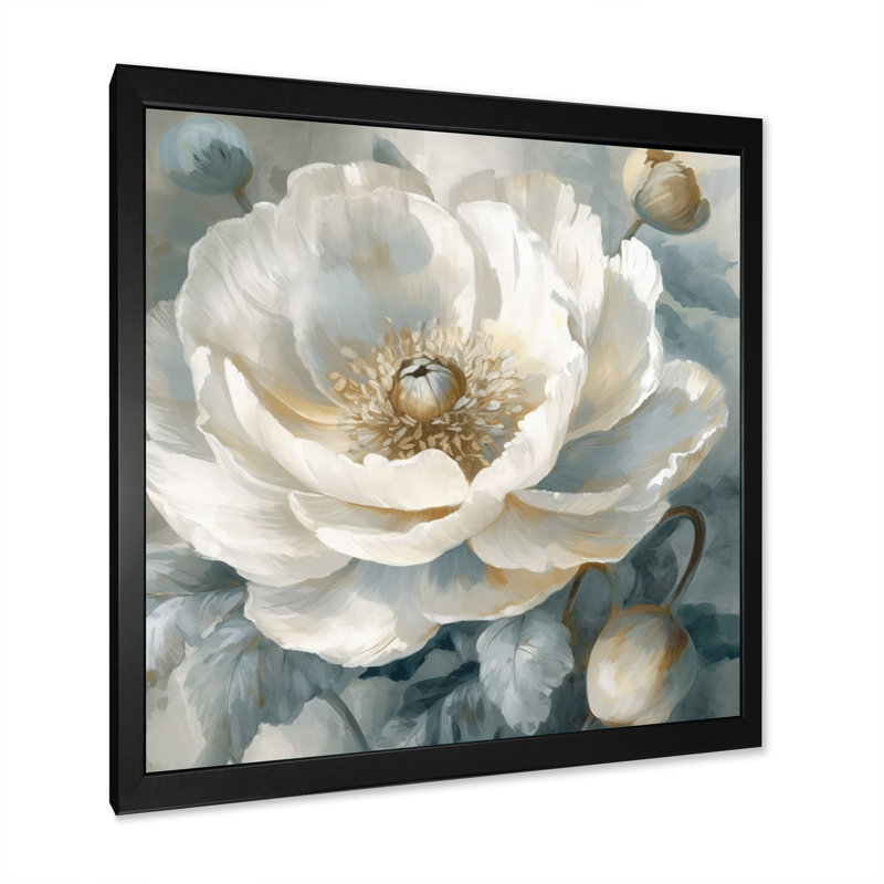 White White Pe pivoines Symphony I, reproduction d'art sur toile, Cadre photo noir, H 16 po x l 16 po x P 1 po