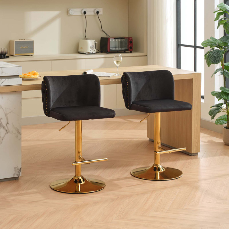 Jeneanne Upholstered Adjustable Height Counter Stool, Gold, Black Velvet