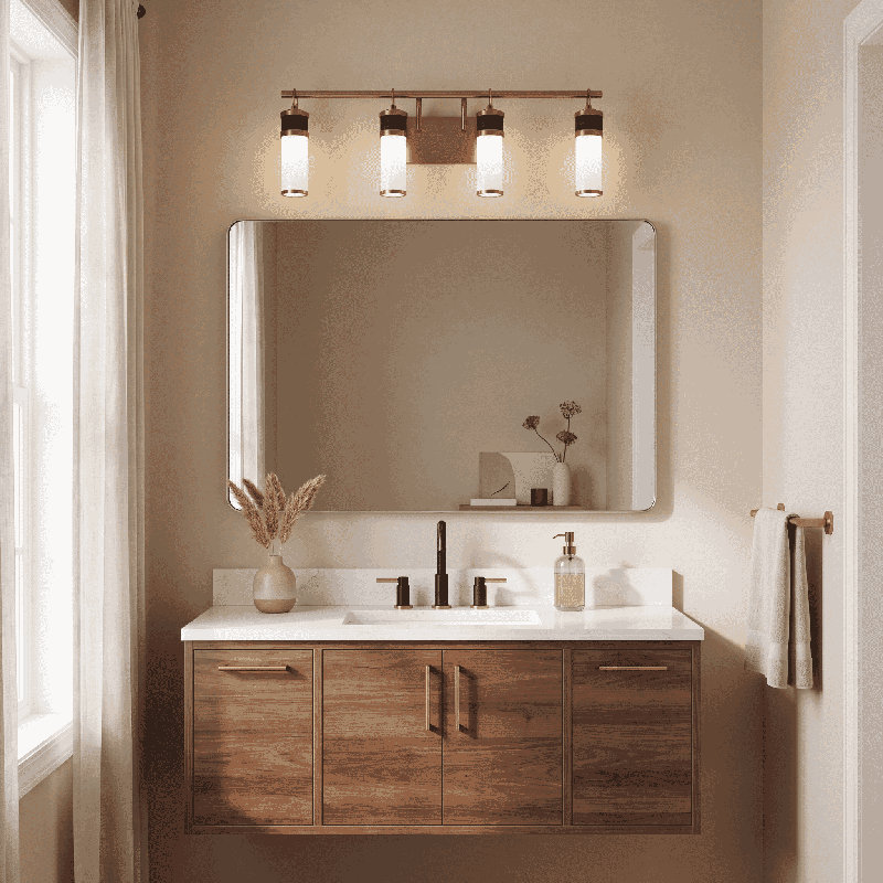  Abel 5-Light LED Bathroom Vanity Light in Matte Black with Warm Brass Accents, 5 Lights, 10" H x 39" W x 39" D