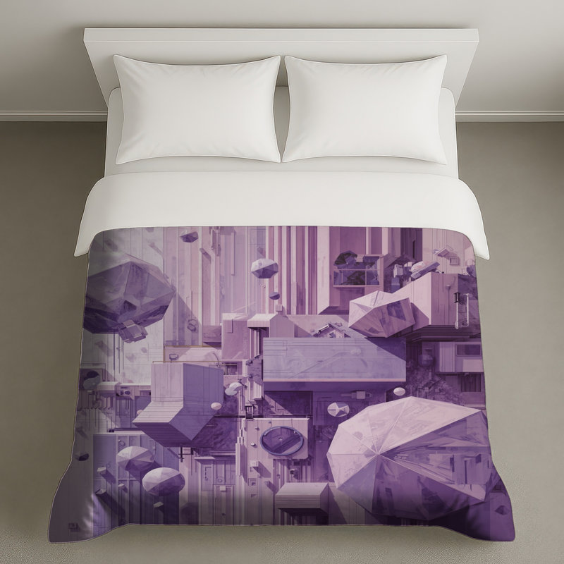 Housses de couette à motif géométrique mauve, Lit simple