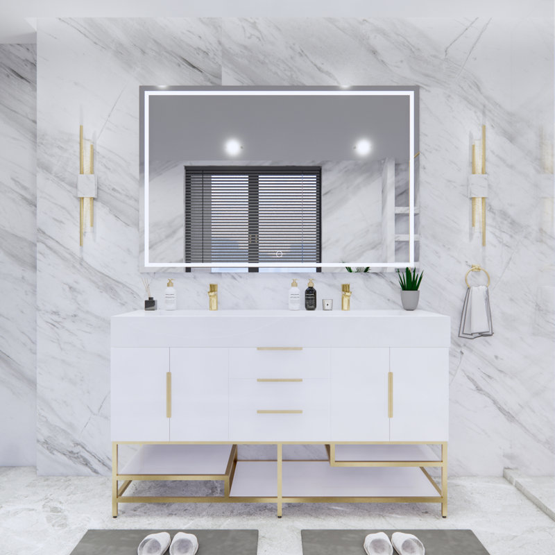 Glasgow 59'' Double Bathroom Vanity with Acrylic Top, High Gloss White