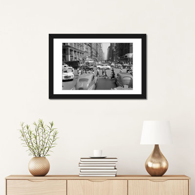 " 1940s-1950s Street Scene Crowds Traffic Intersection Fifth Avenue & 14th Street Manhattan NY New York City " Black and White Photography