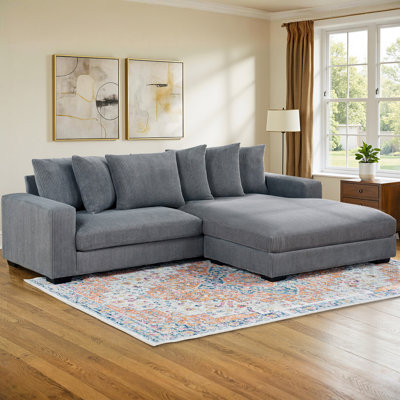 103" L-Shaped Sectional Sofa with Chaise, Oversized Deep Seat Cloud Couch with 6 Loose Back Pillows, Grey Corduroy Upholstery