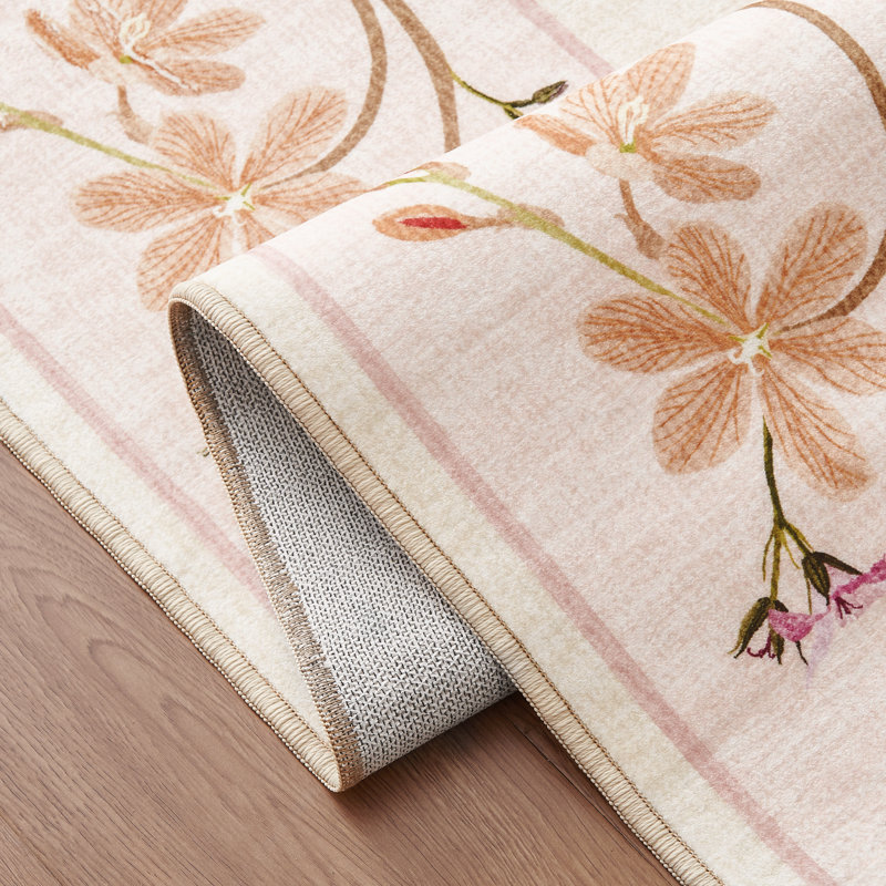 Chinoiserie Vintage Floral Rug Washable Non-slip, Rectangle 2' x 3', Pink