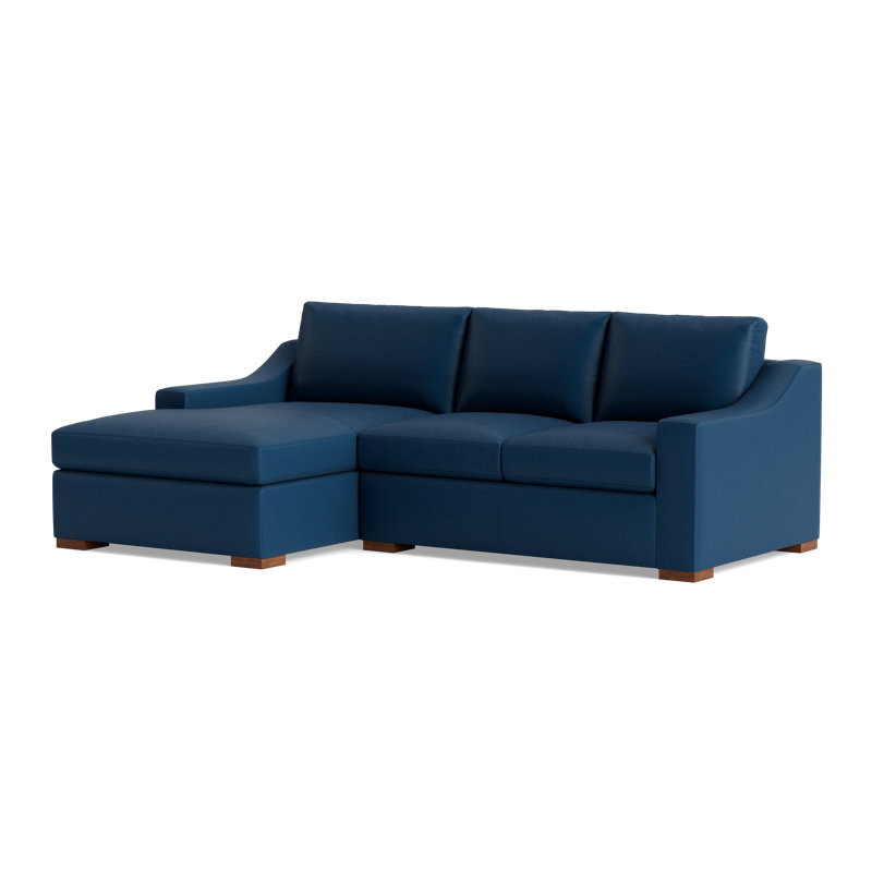 Lucca Leather Chaise Sectional, Bison Deep Blue Top Grain Leather, Left Hand Facing
