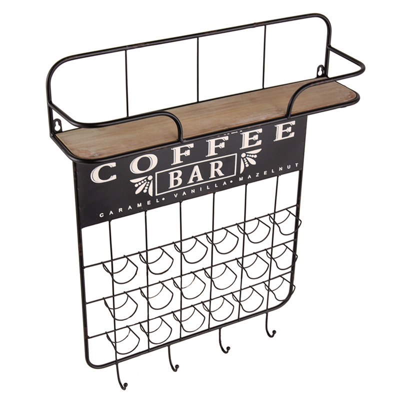 22.8x5.5x28.7" Black Floating Coffee Bar Shelf with Coffee Pod Holder, Hooks and Storage Shelf