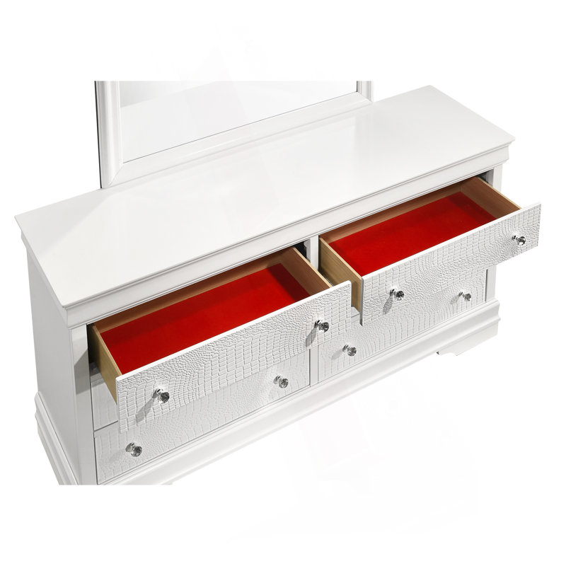 Ensemble de chambre à coucher double 5 pièces avec tête de lit à DEL Blaze, Lit double, Blanc