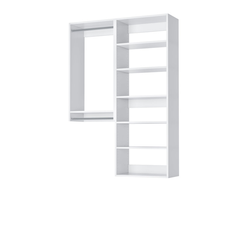 White Modular Closet System with Shelves and Hanging Space