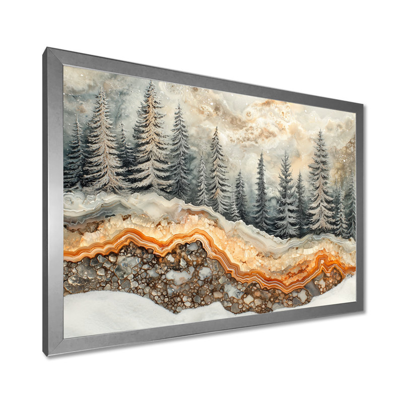 «Pine Tree Forest Into A Crystal Winter Landscape - Agate», reproduction sur toile, H 34 po x l 44 po, Avec cadre