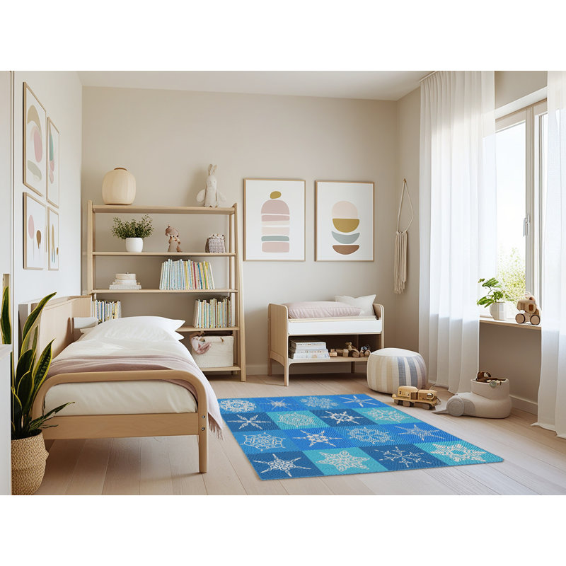 Bleu Spelman/Tapis décoratif blanc, Rectangle 3 pi x 5 pi