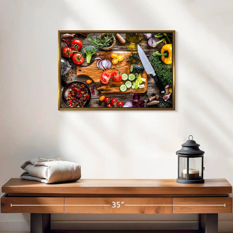 Légumes, ingrédients frais, 19 po x 13 po, Cadre flottant doré