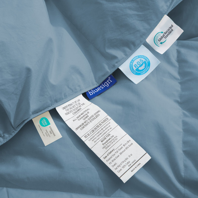 Édredon toutes saisons 90% duvet et tissu de coton biologique 300 fils, Très grand lit, Bleu marine